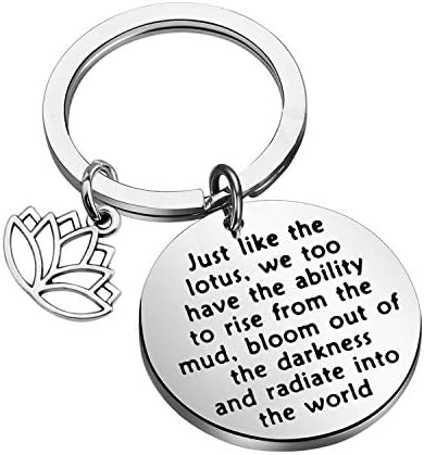 LQRI Lotus Keychain Yoga Karma Inspirational Keychain Best Friend Gift Yoga Lovers Gift (silver)