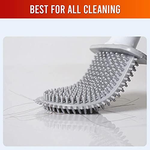 WeMerchant 2 Pack Silicone Toilet Brush With Holder - Flexible Cleaning Brush, Non-Slip Scrubber Long Plastic Handle For Quick Draining & Drying, Wall Mounted White, White Gray, Standard (t101)