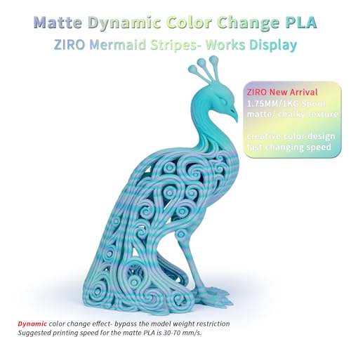 Image of ZIRO PLA Filament 1.75mm, Matte Multicolors 3D Printer Filament, Dyanmic Visual Effect, Fast Color Change Matte PLA Stripes Series, 2.2lbs Spool, Fit for Most 3D Printer, Mermaid Stripes