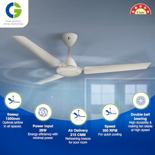 Image of CG Elite Air |BLDC Fan | 5 Star ceiling Fan | Energy efficient | Electricity bill saving upto 60% | 2+3 Year product warranty | 1200mm | Double ball bearing | 3 Blade Ceiling Fan (Ivory)