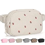 Pritent Fanny Packs for Women Cross Body Bag Waterproof Belt Bag with Adjustable Strap and Zipper Back Pocket Small Crossbody Bags Fashion Waist Packs for Workout Travelling(Strawberry Beige, Large)