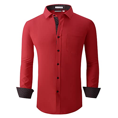 Alex Vando Mens Dress Shirt Wrinkle Free Regular Fit 4-Way Stretch Button Down Shirts