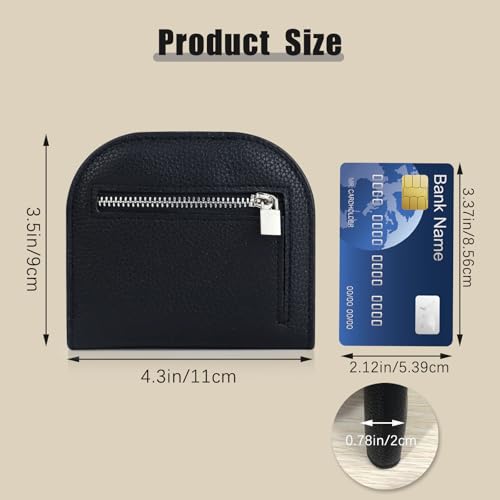 Small Wallet for Women, Ladies Leather Bifold Coin Purse, Cute Mini Change Purses with Zipper Pocket Card slots (Black)2