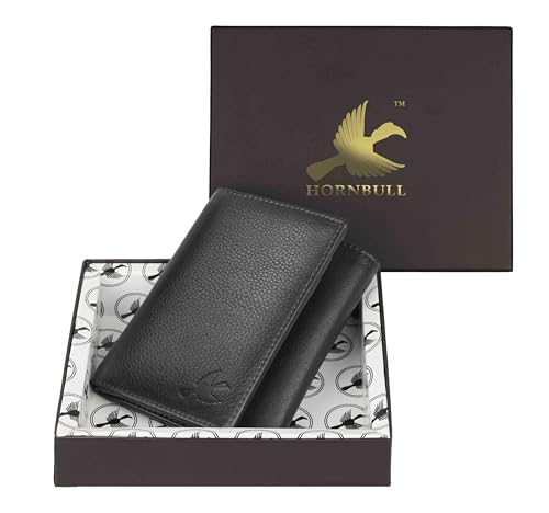 Trifold Leather Wallet for Men - Premium Top Grain Black Genuine Leather, Casual Style, Ideal Gift for Men, 2 Compartments, 5 Card Slots (Black) (Black)2
