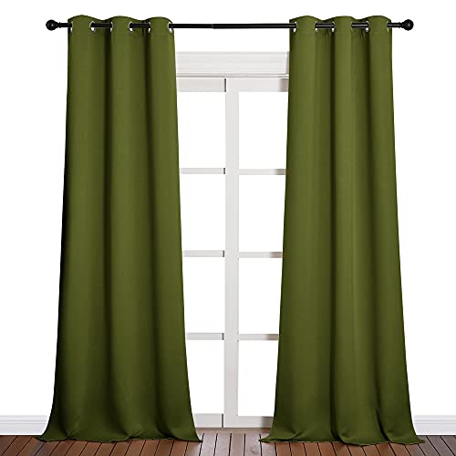 NICETOWN Patio Glass Door Christmas Panels, Blackout Curtains for Bedroom/Living Room, Privacy Panel Drapes for Dining Room and Guest Room (Olive Gree