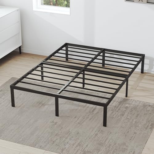 Queen Size Metal Bed Frame 152x203cm Platform Bed Base with Steel Slats Support Mattress Foundation with 32cm Under Bed Storage Black