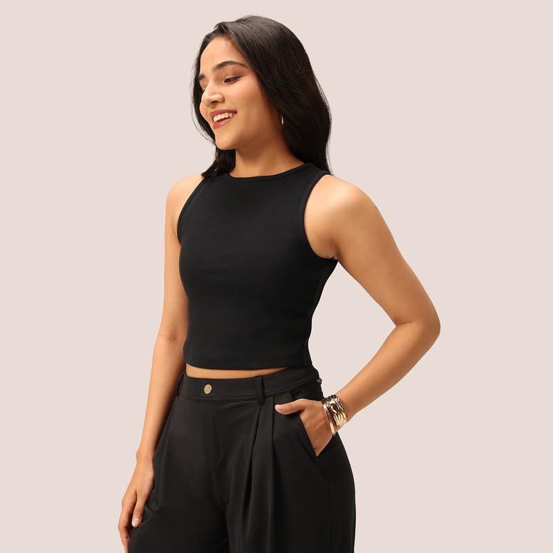 Image of BlissClub Womens Blissentials Crop Tank, Stretchy Fabric, Tailored Comfortable Fit, Everyday Essential