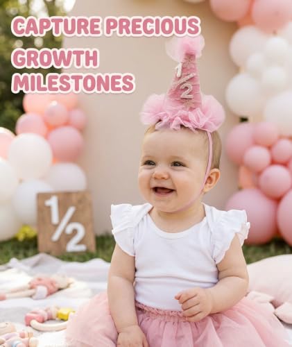 Image of piercing Half Birthday Decoration for kids, 1 /2 Birthday Decorations for kids, Half Way to One Decoration, Half Birthday Cap, Adorable Party Hat Milestone, Great for Photo Shoots