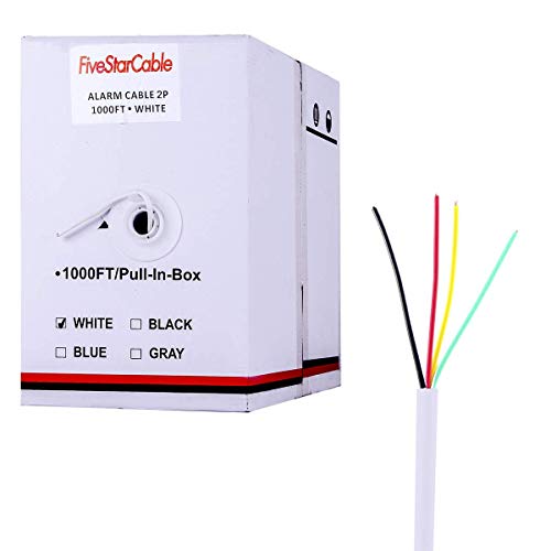 FiveStarCable 22-4 1000 Ft. 22 AWG 2 Pairs 22/4 Alarm Wire Cable 22 Gauge 4 Conductors for Efficient Power and Signal Transmission White