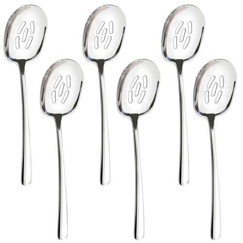 Large Serving Spoons Slotted Spoon Set,11.4 inch Foodgrade 18/8 Stainless Steel Serving Spoons for Buffet,Silverware Set,Serving Utensils Set of 6 for Catering,Dishwasher Safe,Mirror Polished