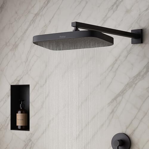 Image of Ruhe Horizon Overhead Shower (15 x 10 Inches) | Rainfall Showerhead | Easy Install | Luxury Spa Experience, Matte Finish