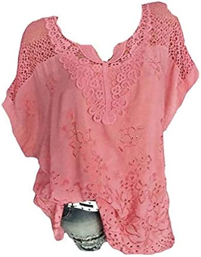 Damen mode V-Ausschnitt Print Langarm-lose Tops T-Shirt Bluse Mode Dame Tshirt Lange A rmel Shirt Sommer Blusenshirt Festliche Shirts Kurzarm Leichte Hohl Oberteil  S  Rot 