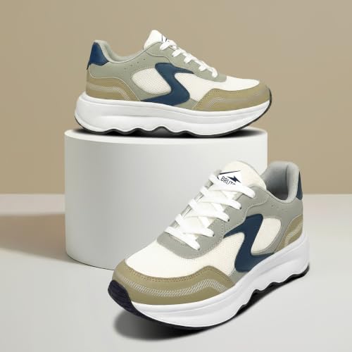 Image of BRUTON Men's MOTION-609 Casual Stylish Beige Sneakers | Lightweight Lace-Up Shoes | Cushioned Walking, College, Travel & Everyday Casual Footwear