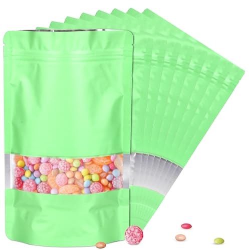 120pcs 5.5"x7.8" Mylar Bags for Food Storage,Smell Proof Bag with Matte Window Resealable Food Storage Bags for Small Business, Stand-up Foil Pouch Packaging Freeze Dried Candy Bag(Light Green)