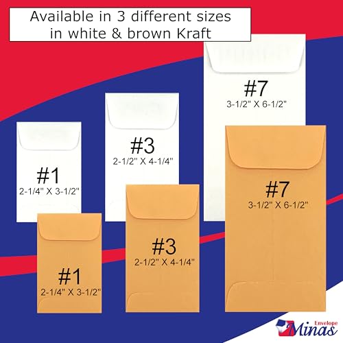 500 Minas Envelope #3 Moeda/Envelopes de peças pequenas, 5 1/2 x 4 1/10.2 cm, 10.9 kg. Papel, 500/ca