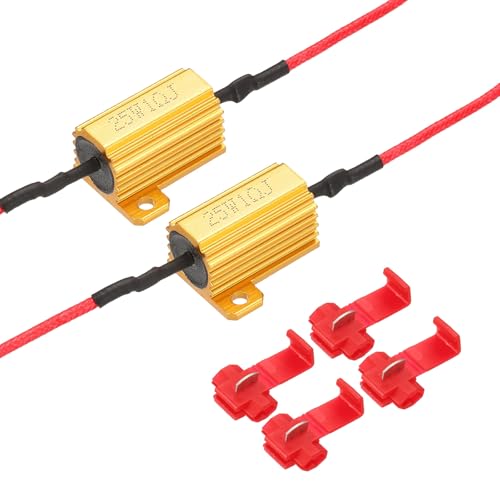 QUARKZMAN Resistencias De Carga De 1 Ohmio 25W Carcasa De Aluminio Dorado|Resistencias LED Tolerancia 5% Con Clips Para Solucionar Parpadeo De Bombillas LED Error Paquete De 2