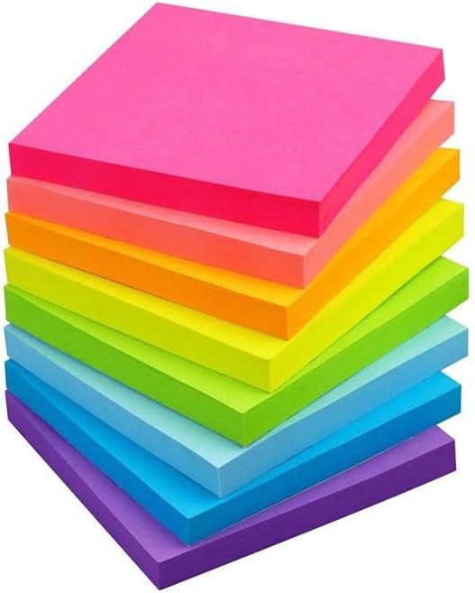 Notas adhesivas de 3 x 3, bloc de notas autoadhesivas de colores brillantes, fáciles de publicar para el hogar, oficina, escuela, 8 blocs por