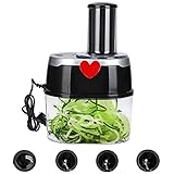 Moongiantgo Electric Spiralizer 4 in 1 Zucchini Noodle Maker Automatic Vegetable Slicer Zoodles Ribbon Cutter Spiral Veggies Cutting Machine with 2L Container (110V, US PLUG)