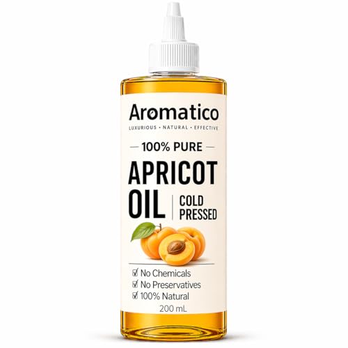 Image of AROMATICO Cold Pressed Apricot Kernel Oil for Hair & Skin - Lightweight Carrier Oil for Dry Skin, Hair Nourishment & Body Massage | 200ml