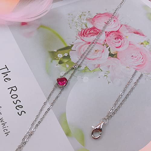 Kimievol Bracelets For Women Ruby July Birthstone Bracelet Sterling Silver Rose Motif Anniversary Birthday Christmas Valentine Jewelry Gifts For Women Girls Mom Wife #TOP2