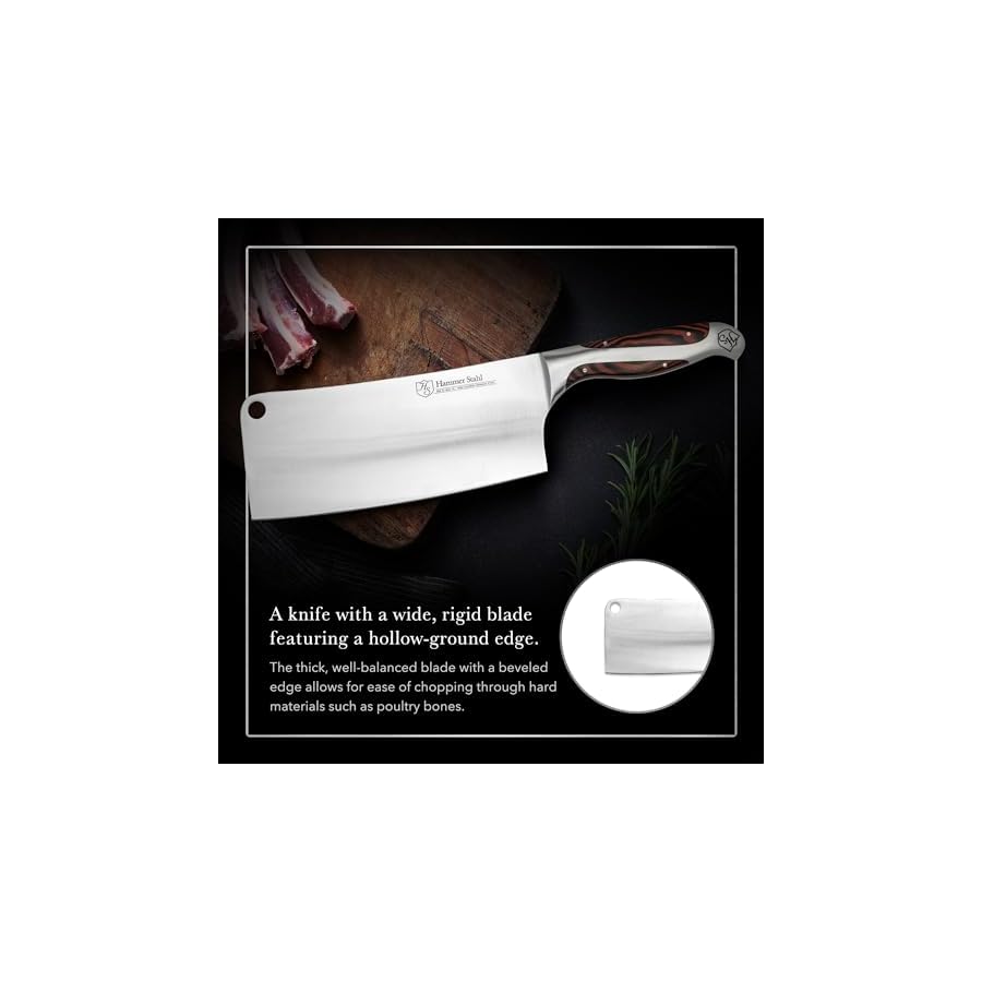 Hammer Stahl 8-Inch Meat Cleaver | Professional Quality Kitchen Cleaver | Ergonomic Quad-Tang Pakkawood Handle | Stainless Steel Cleaver Knife | German Forged High Carbon Steel | Butcher Cleaver Knife
