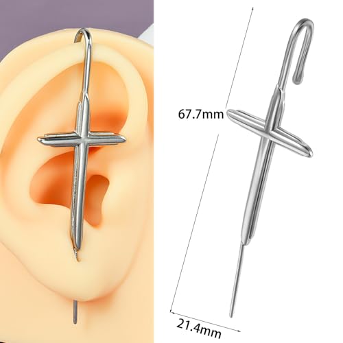 Cross Ear Piercing Jewelry Minimalist Stainless Steel Single Piercing Hook Industrial Barbell Fake Cartilage Industrial Earring Statement Ear Jewelry for Women Men2