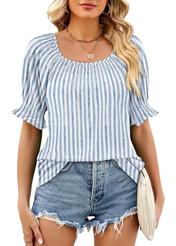 Image of WIHOLL Womens Short Sleeve Square Neck Summer Tops Dressy Casual Blouses Trendy Clothes 2026