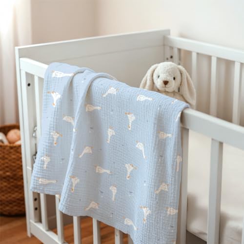 Image of SANDJEST Little Goose Minky Muslin & Dotted Blanket 30x40 in Gift for Holiday, Gender Reveal Party, Hospital Visit, Baptism
