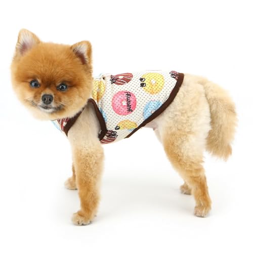 SMALLLEE_LUCKY_STORE Hunde-Shirt für kleine Hunde, kühlendes Netzgewebe, Haustier-Pullover, T-Shirt mit D-Ring und Donuts, bedruckt, Frühling, Sommer, atmungsaktiv, Welpen-T-Shirt, Chihuahua, Yorkie,