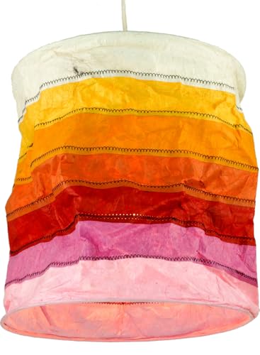 Guru-Shop Lámpara de Papel Redonda, Pantalla Lokta Annapurna Stripes, Hecho a Mano - Naranja, 30x28x28 cm, Lámparas de Techo Asiáticas de Tela