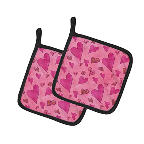 Caroline's Treasures BB7550PTHD Watercolor Love and Hearts Pair of Pot Holders Kitchen Heat Resistant Pot Holders Sets Oven Hot Pads for Cooking Baking BBQ, 7 1/2 x 7 1/2