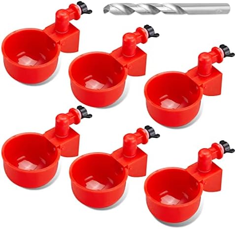 Sykria Chicken Water Cups, Automatic Chicken Waterer Kit for Poultry, 3/8 Inch Thread Filling Waterer Poultry Drinking Bowl for Chicken, Ducks, Birds, Turkeys etc (6 Pack)