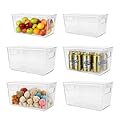 Slomg 6 Pack Clear Plastic Storage Bins with Handles, Stackable Pantry Fridge Cabinet Under Sink Organizers and Storage, Multi-use Large Home Kitchen Bathroom Organization for Shelf Closet Drawer