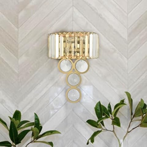 SHAWNKEY Gold Wall Sconce Crystal Sconce Wall Lighting Dimmable Luxury Wall Light 2-Light for Bedroom Living Room Cover