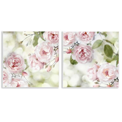 Blooming Rose Bush Floral, 12 x 12 Inch Mounted Print on Wall Plaque Set