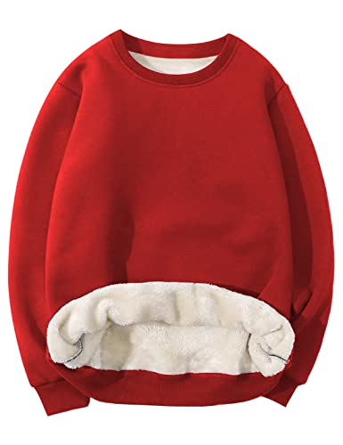 Yeokou Mens Fashion Warm Fleece Crewneck Sweatshirt Thick Sherpa Lined Pullover Tops2