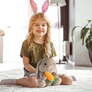 Easter Bunny Stuffed Animal 98 Plush Rabbit with Floppy Ears and Carrot Rabbit Stuffed Animals Plush Toy Easter Gift for Kids Girls Boys Brown