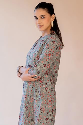 Image of MIRCHI FASHION Pure Cotton Kurti for Women | A-Line Kantha Work Printed Kurta for Woman | Ethnic Wear for Office & Daily Use (Single Piece)