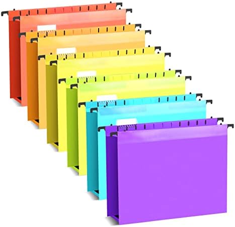 Qmioti Extra Capacity Hanging File Folders, 12 Pack Plastic Hanging File Folders with 1/5-Cut Adjustable Tab, Designed for Bulky Files, Medical Charts, Assorted Colors