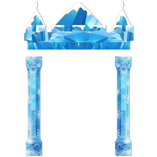 AIBIIN 3Pcs Winter Party Door Decorations, Castle Door Cover Classroom Snow Wonderland Porch Sign Decor Winter Birthday Photography Backdrop for Holiday Christmas Snowflake Party