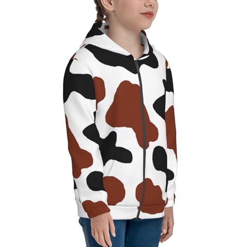 Brown Black Cow Kids Pullover Hoodies Boys Zip Up Sweatshirts Girls Athletic Clothes with Pocket4