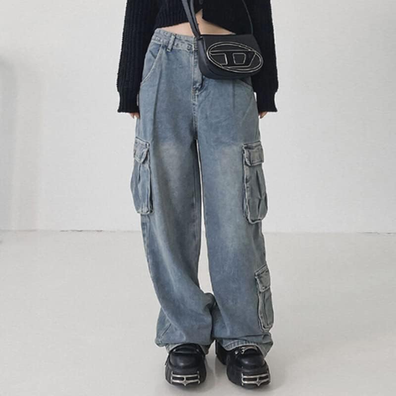 Women Kpop Low Waist Cargo Pants Stretchy Y2k Baggy Clothing Trousers Alternative Hip Hop Streetwear Parachute Jeans