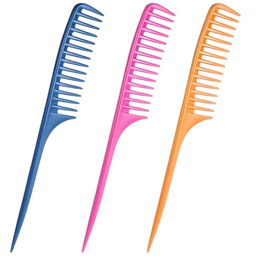 Wide Tooth Rat Tail Comb Set for Sectioning Styling Heat Resistant and Anti-Static Hair Detangling