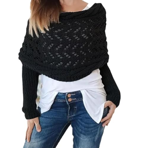 Knitted Cable Wrap, Shrugs for Women, Knitted Wrap, Scarf with Sleeves for Women, Sleeve Wrap Scarf Shawl