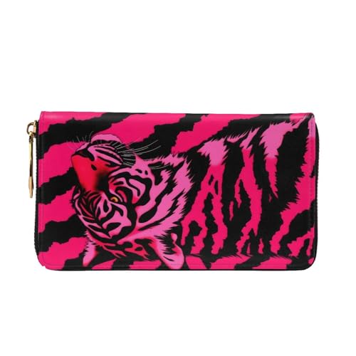 Zebra Tiger Leopard Pink Long Leather Wallet,Large Capacity Soft Pu Leather Purse For Women With Multiple Card Slots Phone Pocket And Zipper Coin Purse Stylish Phone Card Holder Clutch2