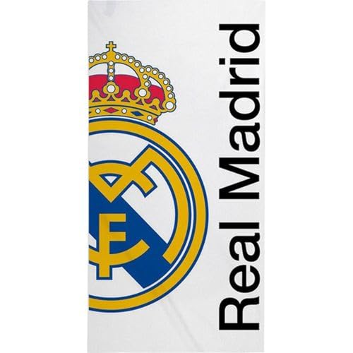 Toalla Real Madrid 90x180 diseño Oficial con Escudo del Club y Colores emblemáticos - Toalla de Playa Real Madrid y baño de Gran tamaño Ideal para Fans del Equipo Blanco con Estilo y Comodidad