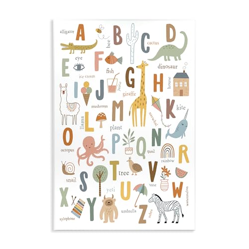 Stupell Industries 'Fun Educational ABC Chart Cute Animals ', Wall Plaque Art, 13 x 19 Inches, Easy to Hang and Sturdy, Made in USA, by Nina Seven