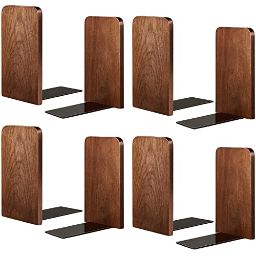 Eaasty 4 Pairs Wood Book Ends Walnut Bookends Sturdy Book Stoppers Book Holder Office Desk Decor Wood Desk Accessories Large Office Book Stand For Books, Decorative Book Shelf, 5.2 X 3.2 X 4.2 Inches #TOP27