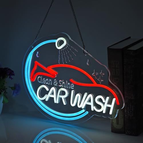 Image of Car Wash Neon Sign,USB Powered Dimmable Wall Decor LED Light | Neon Lights Hanging Wall Art Decor for Gas Station garage Detailing automotive Service Home Decor,Ultra Bright,16.14x11.8in