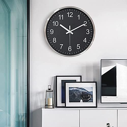 Image of HZDHCLH Modern Wall Clocks Battery Operated 12 inch Silent Non Ticking Wall Clock for Living Room Bedroom Kitchen Office Decor (Aluminum-Black)